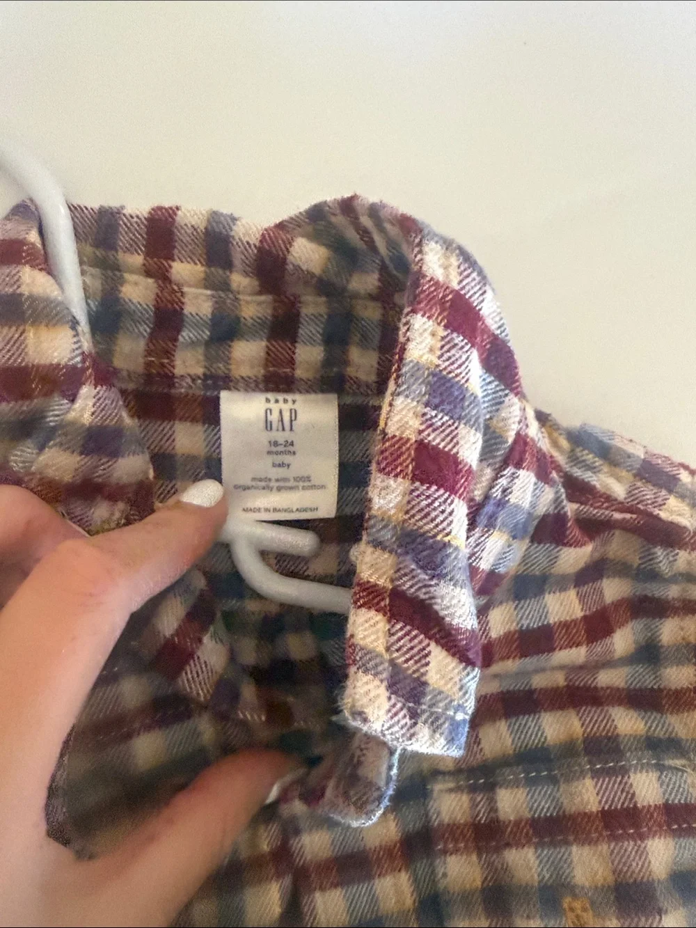 GAP Plaid Button-Down Shirt in Burgundy, Blue & Cream